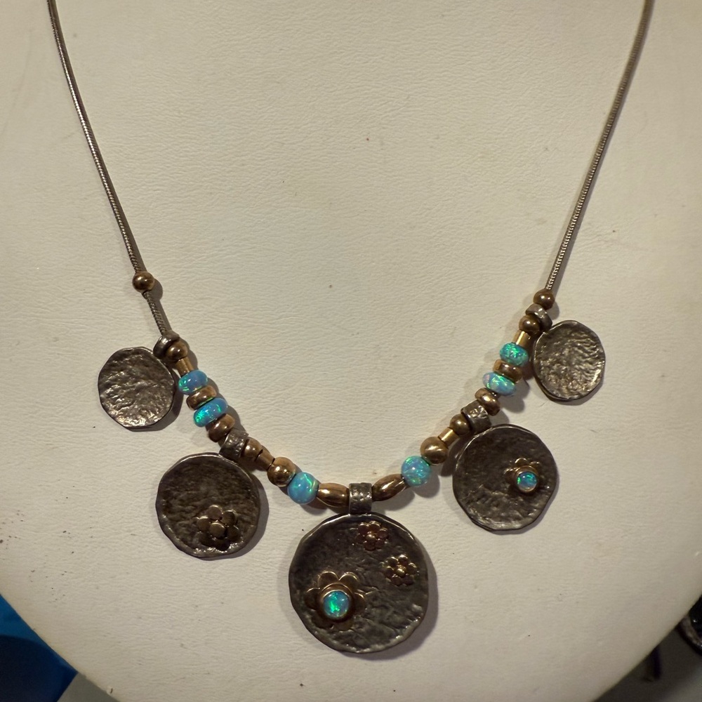 Vintage Talma Israeli 925 SILVER Hand Made Necklace & Opals Necklace